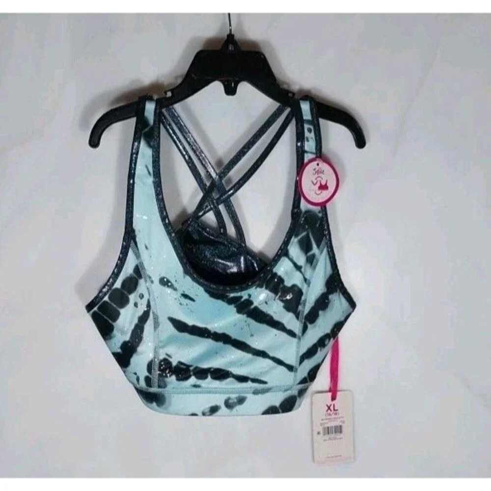 Justice Girls XL 16/18 Reversible Bralette Blue Tie Dye Sparkle Strappy Dance
